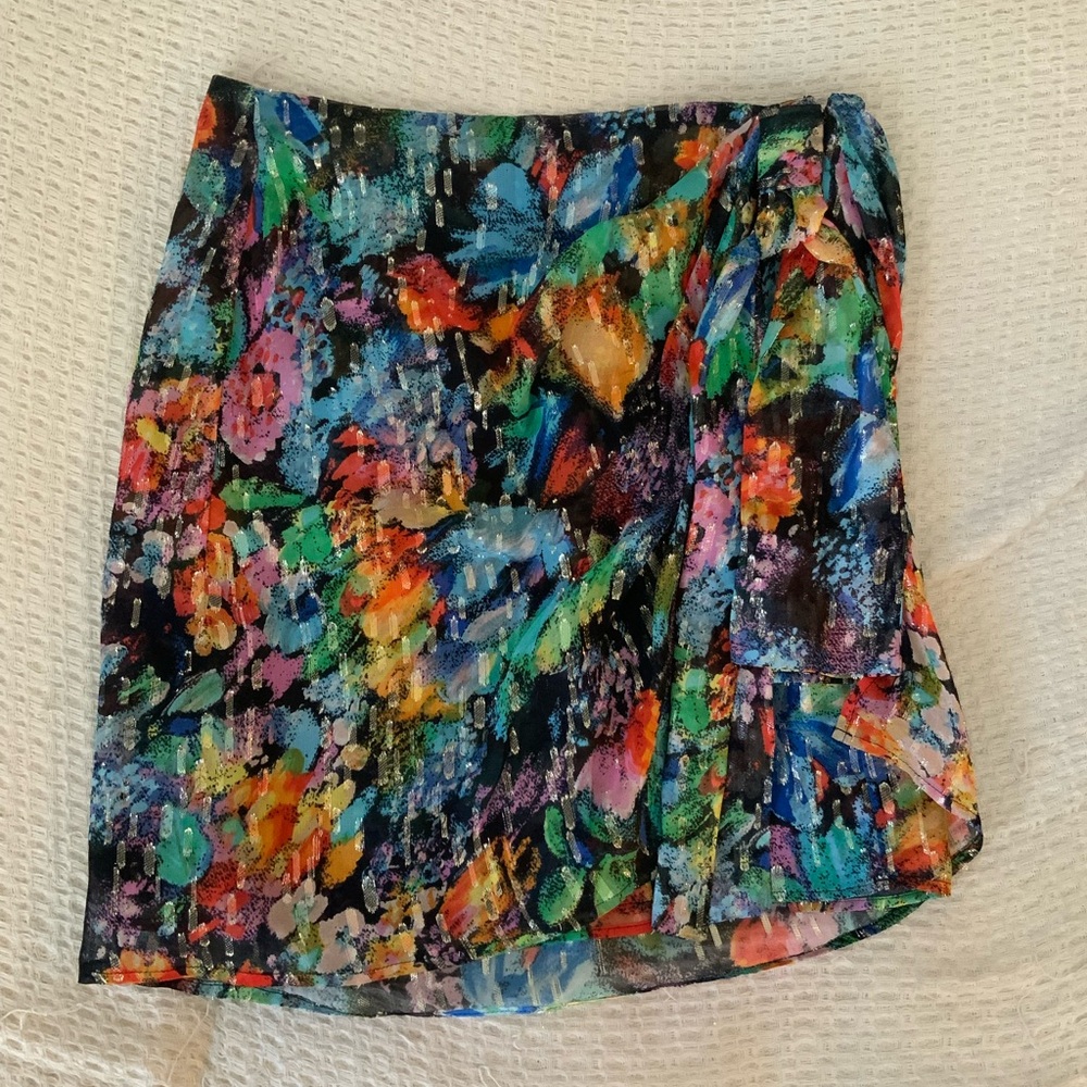 The Kooples Floral Draped Mini Skirt Tropical Resort Summer Cover Up Size Small